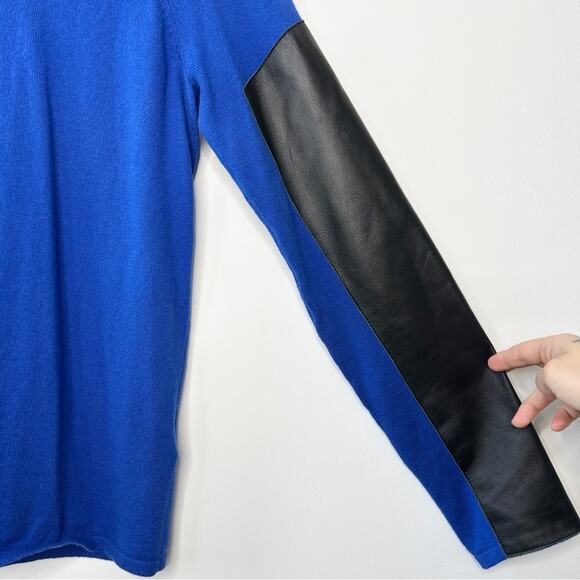 AIKO Sweater Womens Size Medium Blue Cashmere Blend Sheep Leather Colorful Moto - Picture 3 of 7